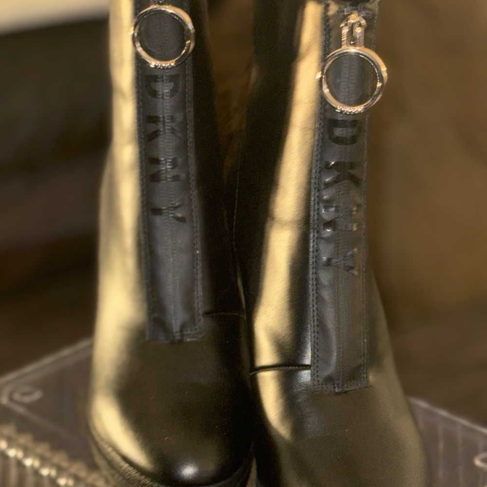 DKNY Black Ankle Booties with Zipper Detail